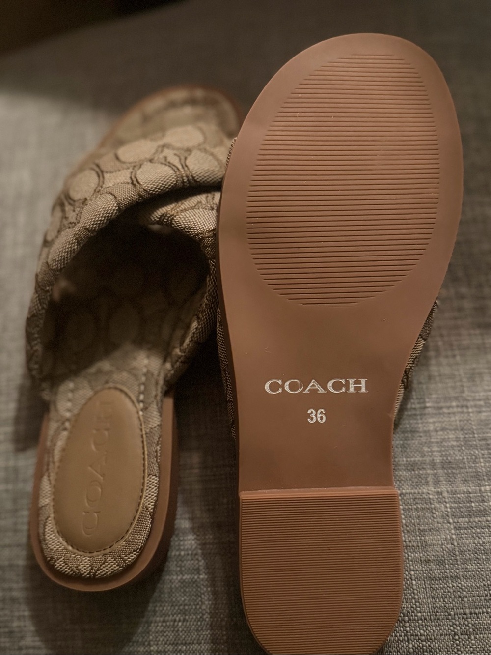 Coach Beige Signature Canvas Slide Sandals - Picture 3 of 6